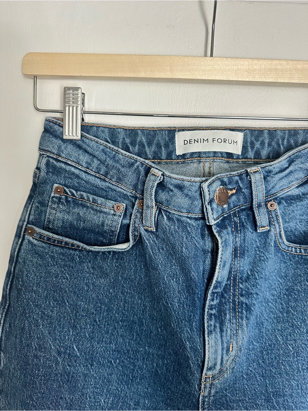 Denim Forum High-Rise Straight Jeans in Medium Blue